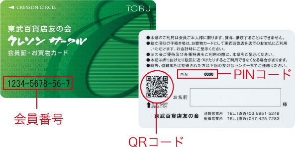 会員番号 PINコード QRコード
